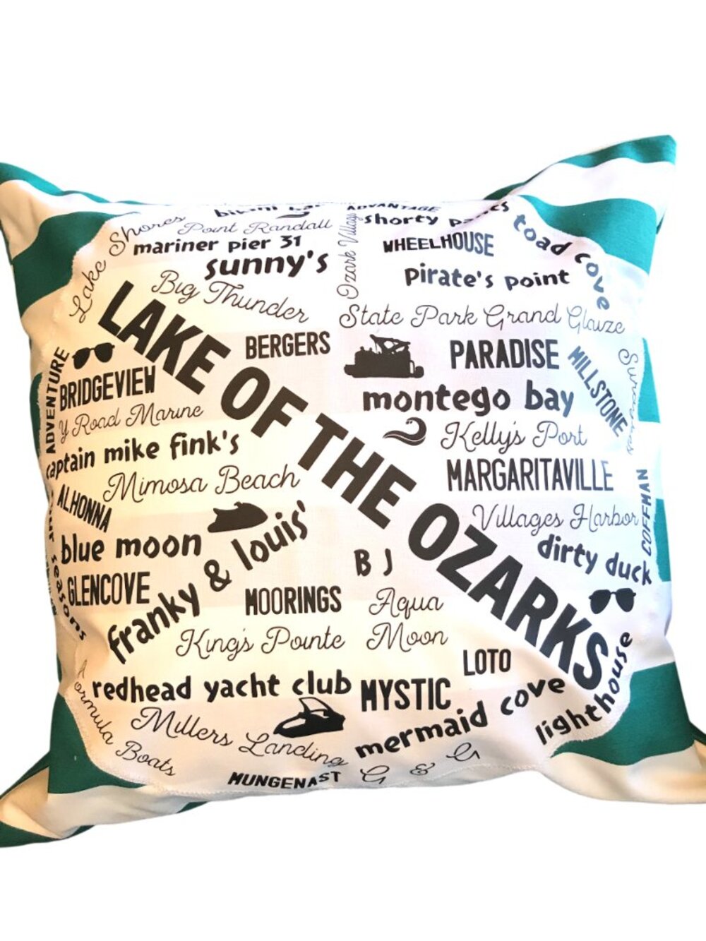 Handmade Lake House Pillow Cover Lake of Ozarks Boating Cabin Decor 18 x 18 in